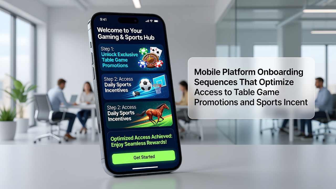 Detail van een mobiele app interface met sportincentives en tafelspelbonussen tijdens onboarding